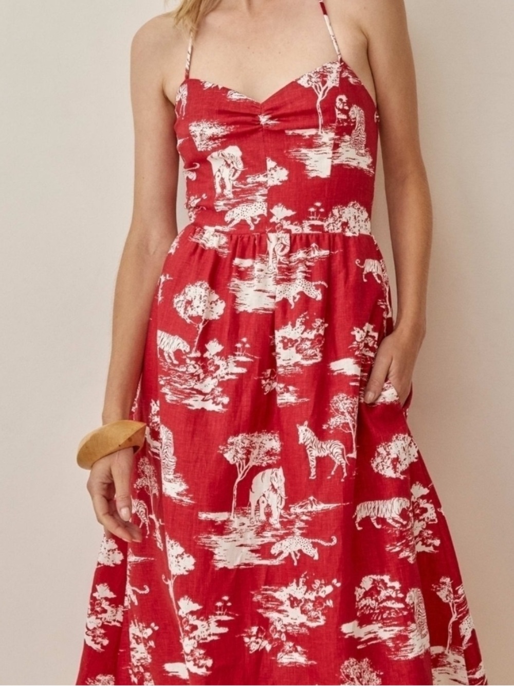 Reformation Red and White Strapless Maxi Dress